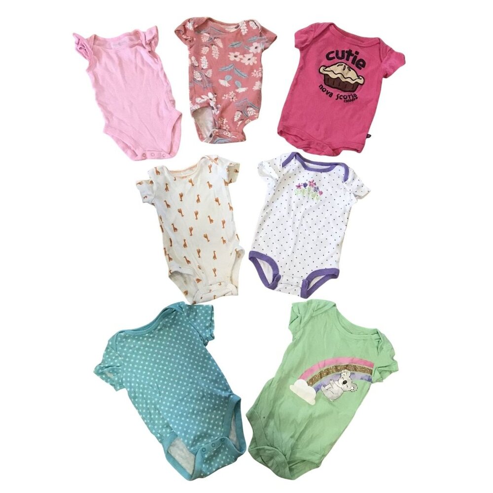 Baby One Piece Snap Shirts Bodysuits Girls Short Sleeve Lot Of 7 Size 3-6M
